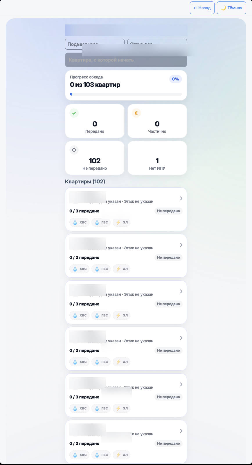 Обезличенный реальный список квартир для обхода ИПУ